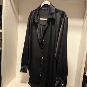 Zara Black Satin Button-Up Blouse
